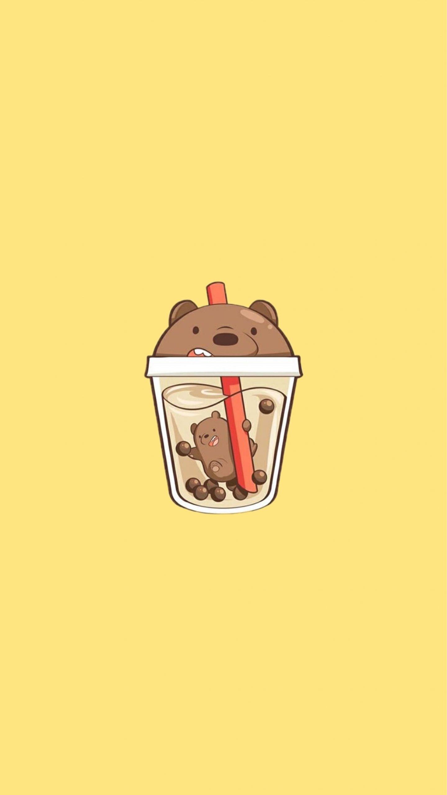 Hình trà sữa cute với chú gấu trong phim hoạt hình We Bare Bears
